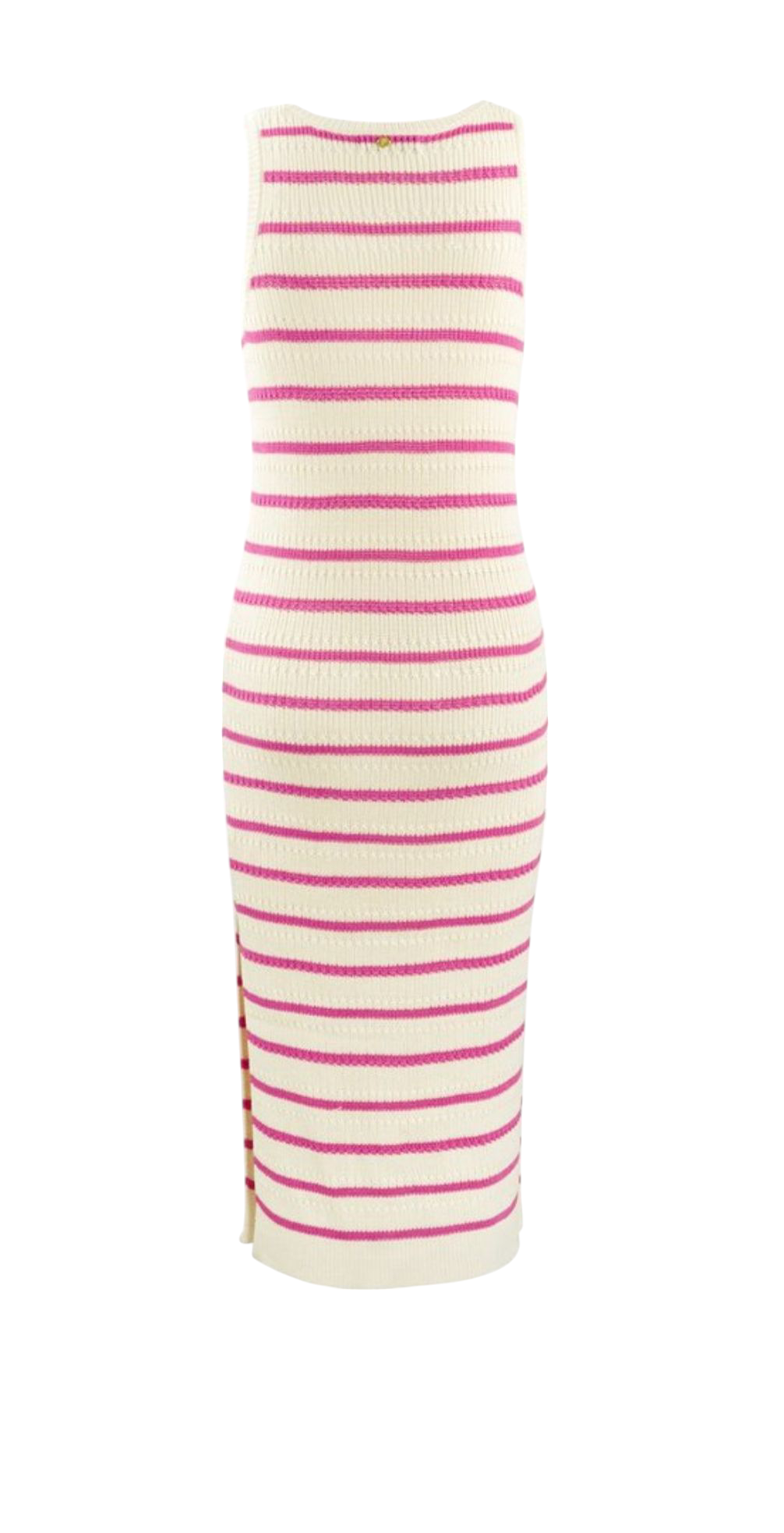 Dames fijn gebreide midi jurk met strepen - Fuchsia roze| Lente & Pastels collectie