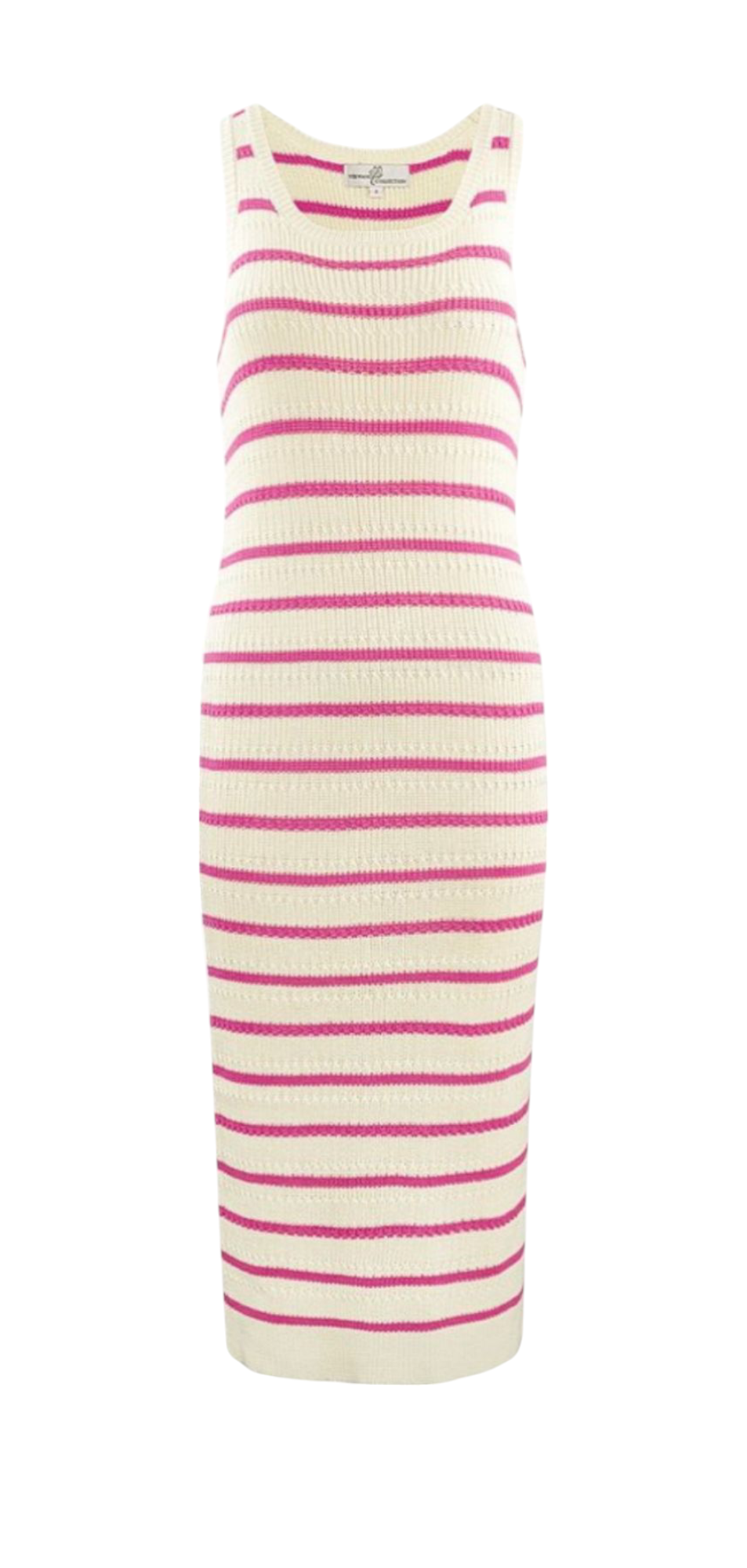 Dames fijn gebreide midi jurk met strepen - Fuchsia roze| Lente & Pastels collectie