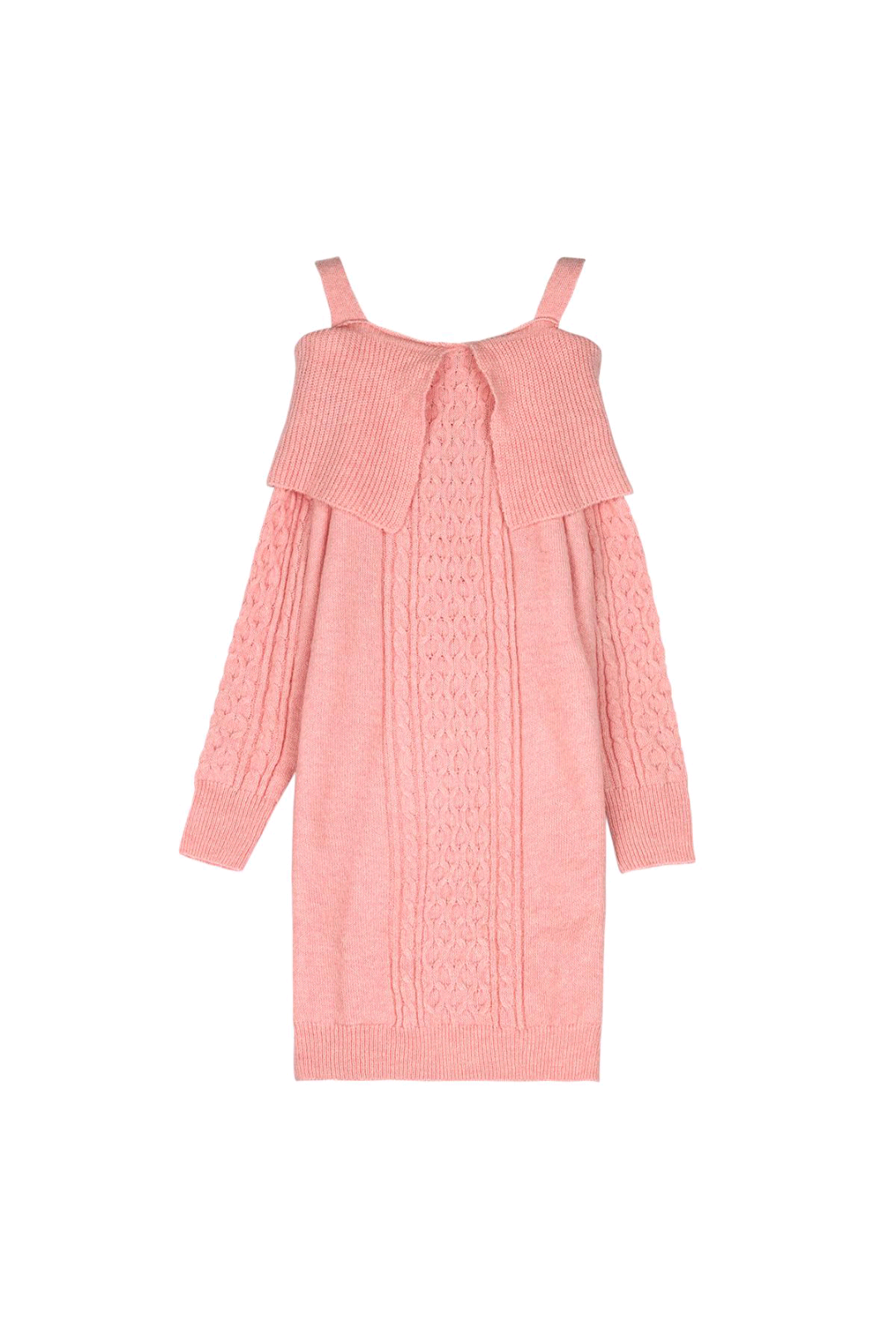 Dames off-shoulder kabel gebreide trui jurk/ tuniek - Licht roze | Lente & Pastels collectie