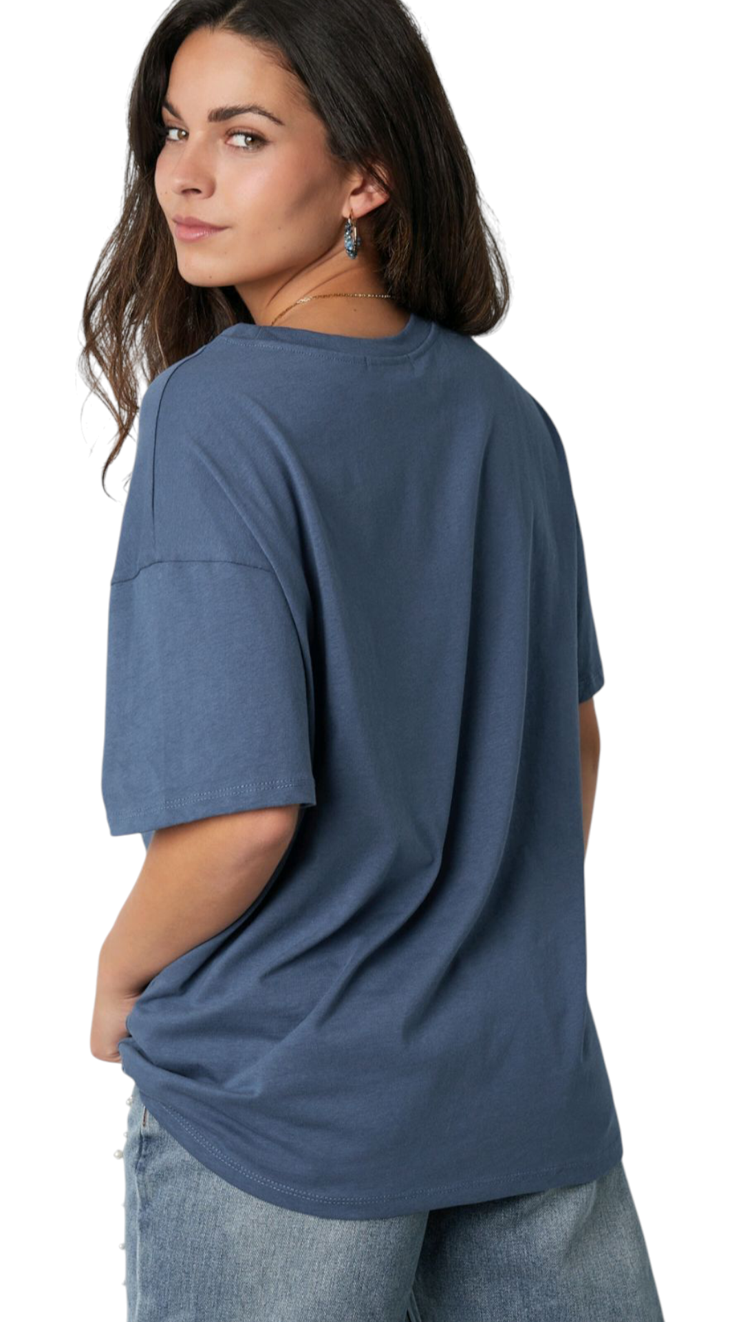 Gimme blauw dames t-shirt met witte opdruk tekst; 'Mon cheri' - Blauw/Wit | Tee Time collectie