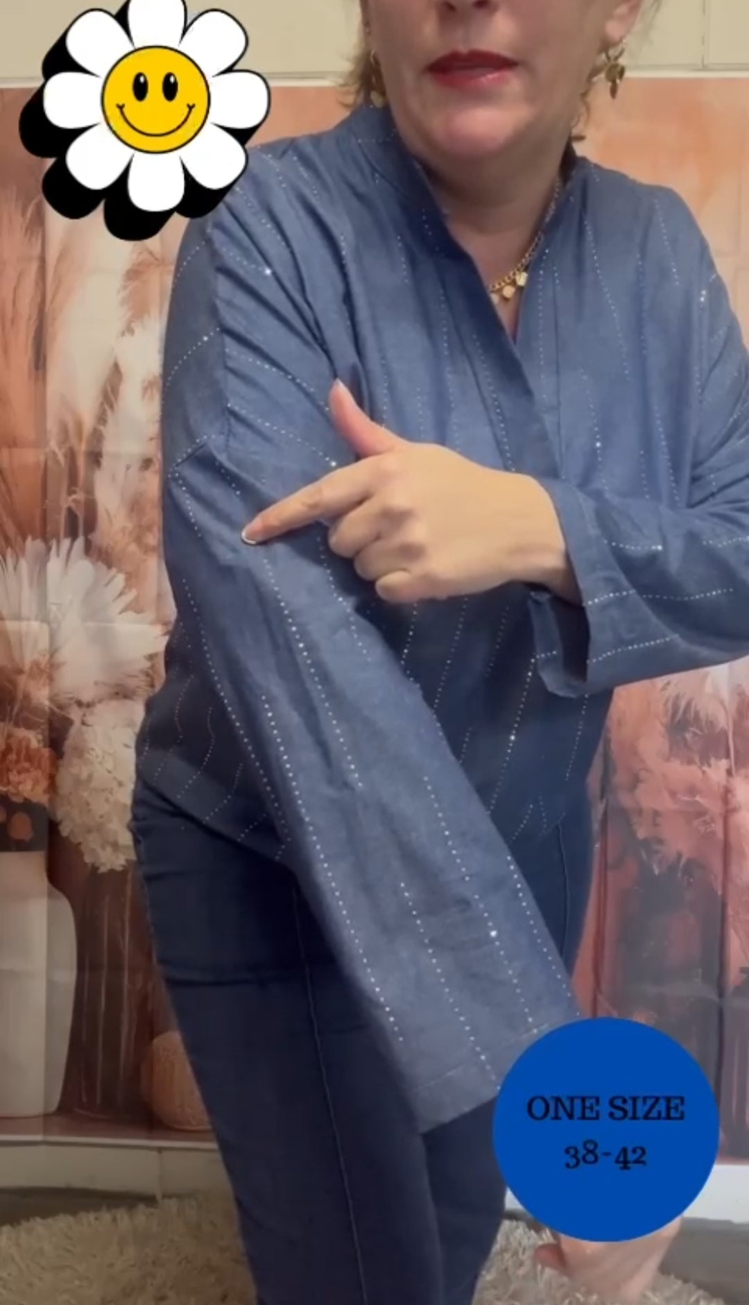 Jeans top voor dames met V-hals en strass