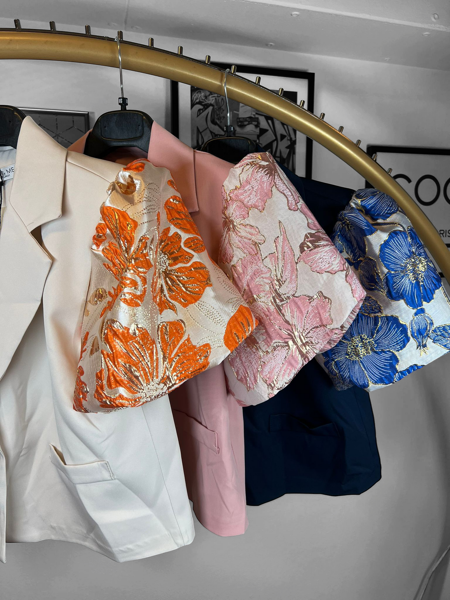 Korte blazer Jaquard mouwen - beige/oranje, lichtroze, donkerblauw