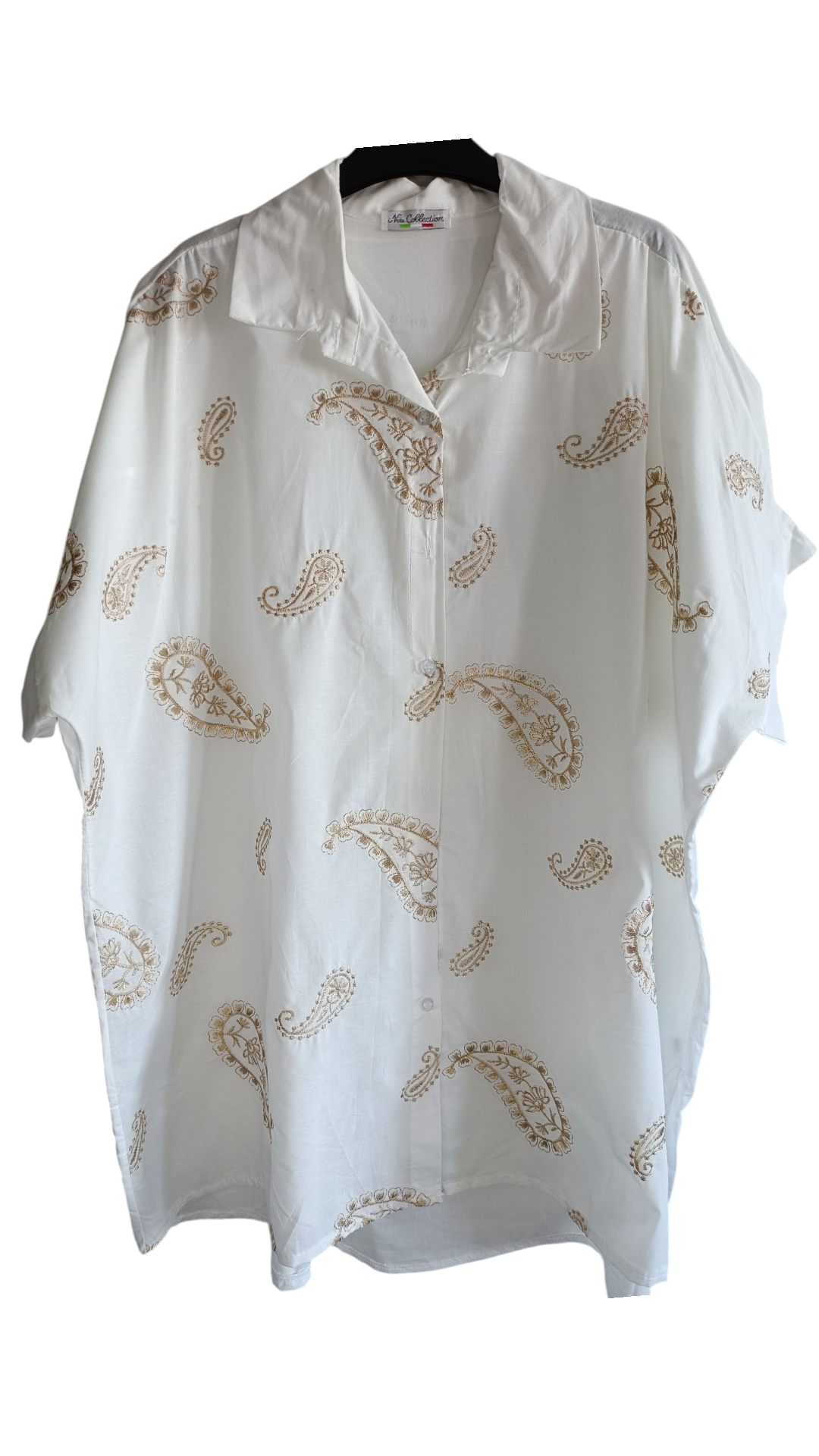 Lange damesblouse grote maat met geborduurde palmtakken - Wit (Maat 42 t/m 52) | Jeans & Chic collectie