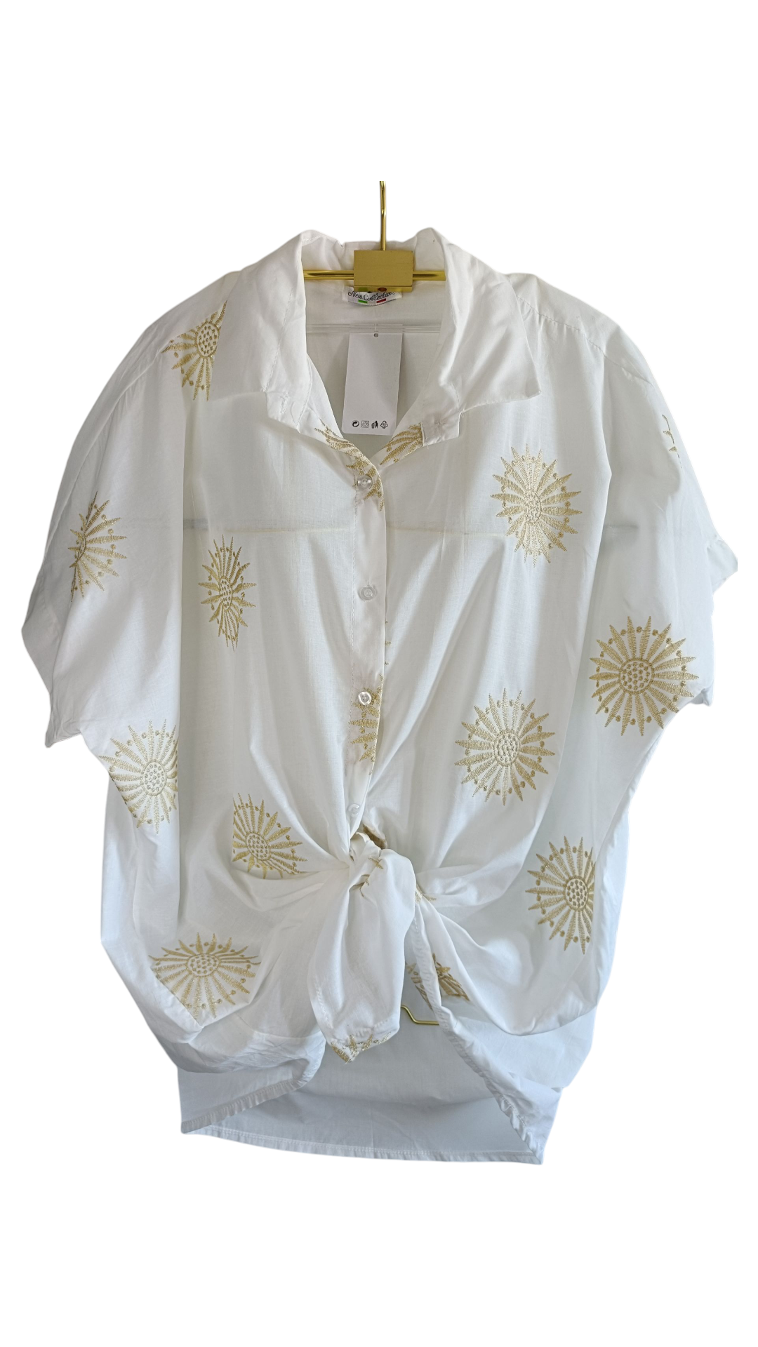 Lange damesblouse grote maat met geborduurde palmtakken - Wit (Maat 42 t/m 52) | Jeans & Chic collectie