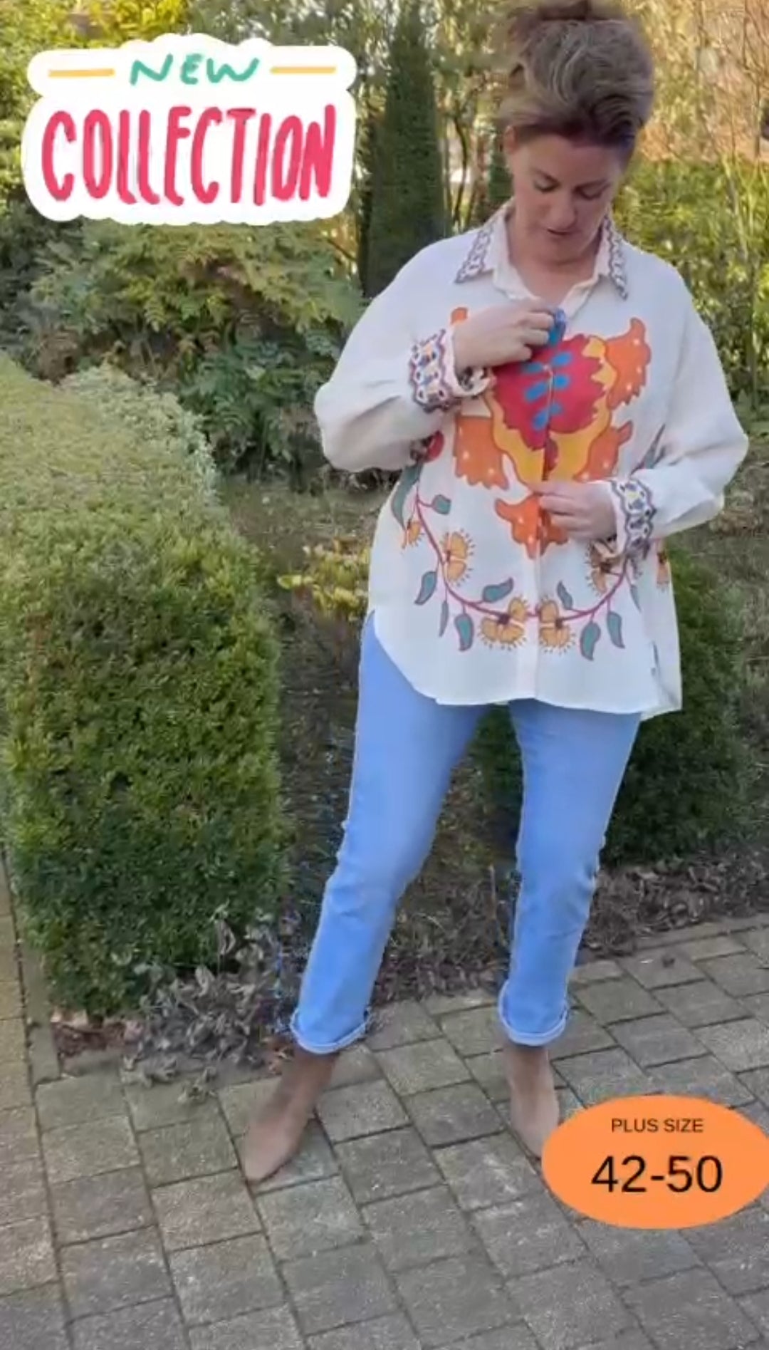 Grote maten festival blouse – losvallend en luchtig (onzichtbare knoopsluiting)