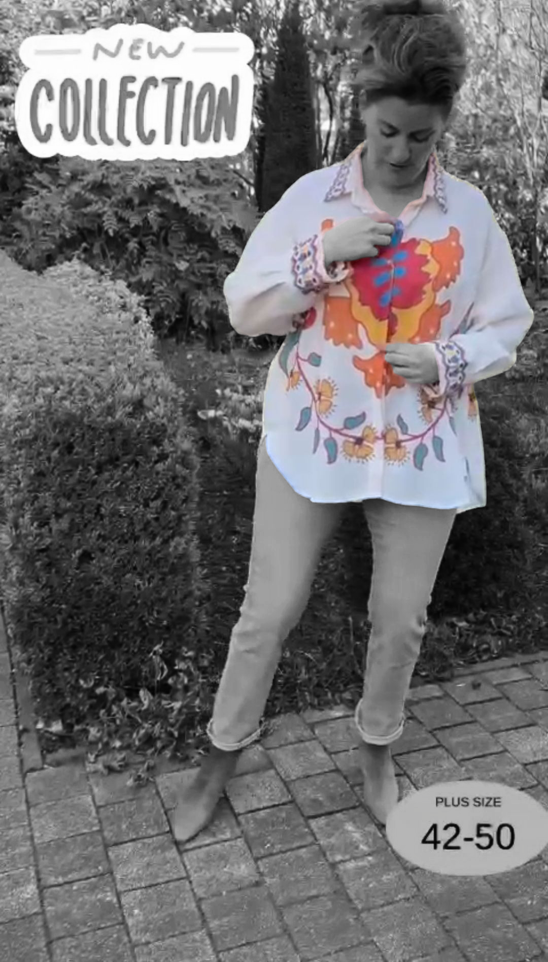 Blouse grote maat met festival vibe – lange mouwen.
