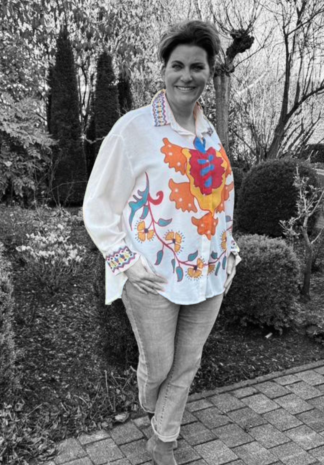 Dames blouse grote maten met opvallende print.
