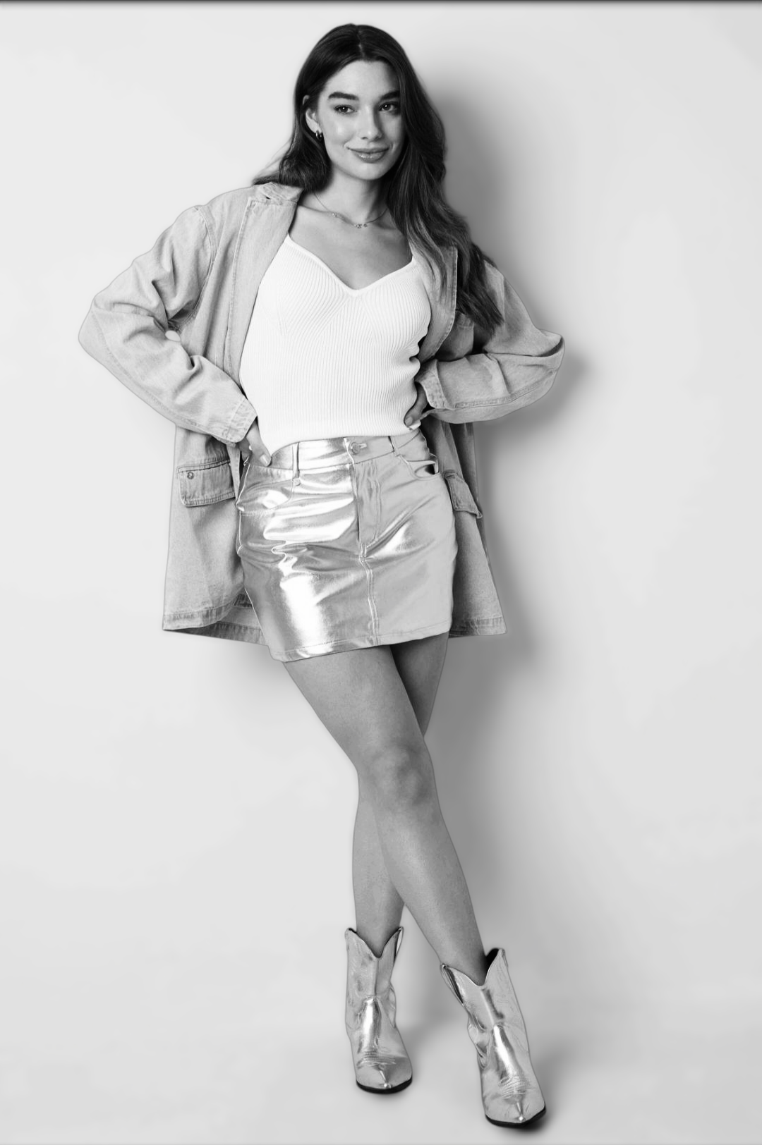 metallic rok dames stijltip - zwart/wit foto.
