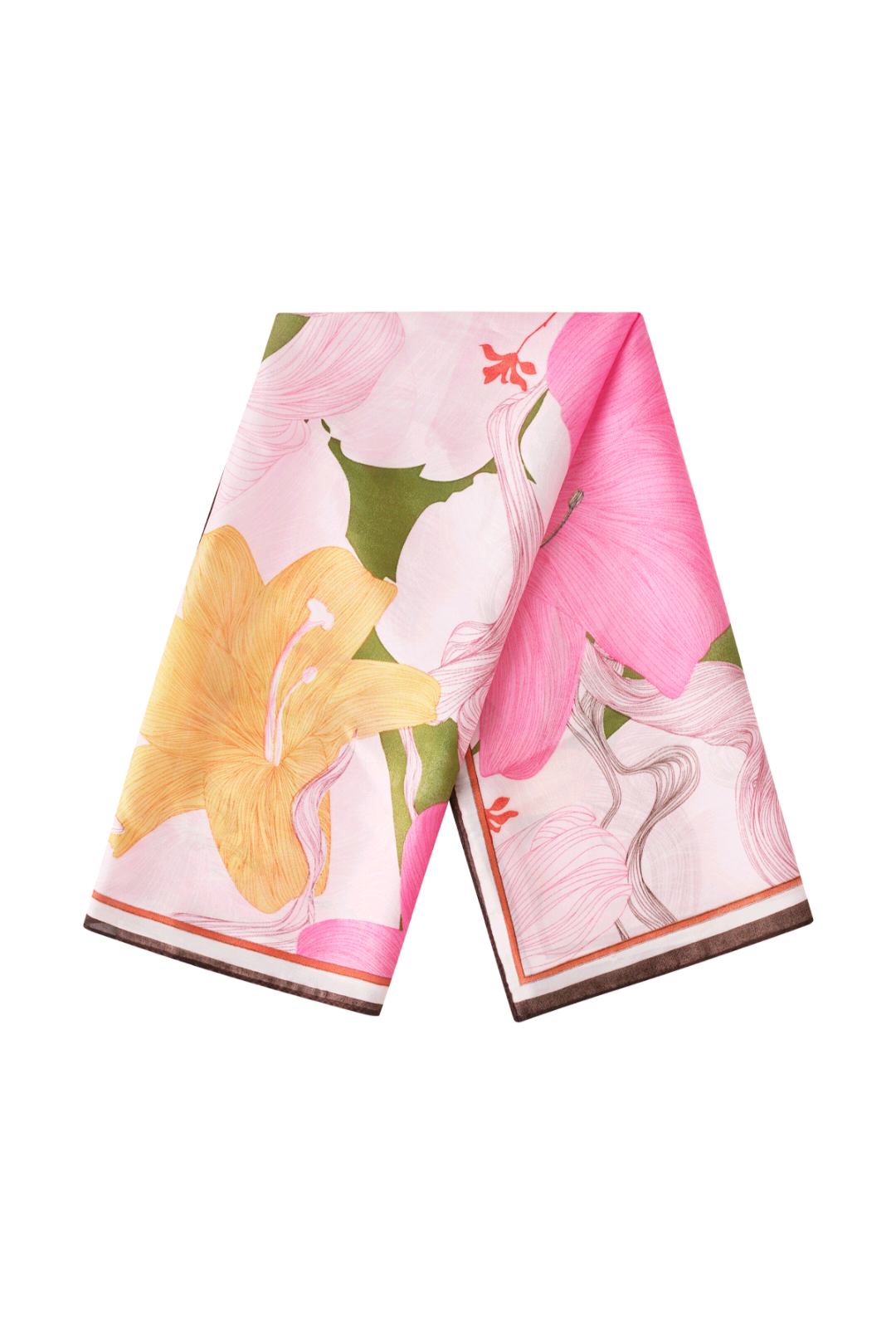 Nek sjaaltje voor dames/neksjaaltje roze bloemen met zwarte rand.