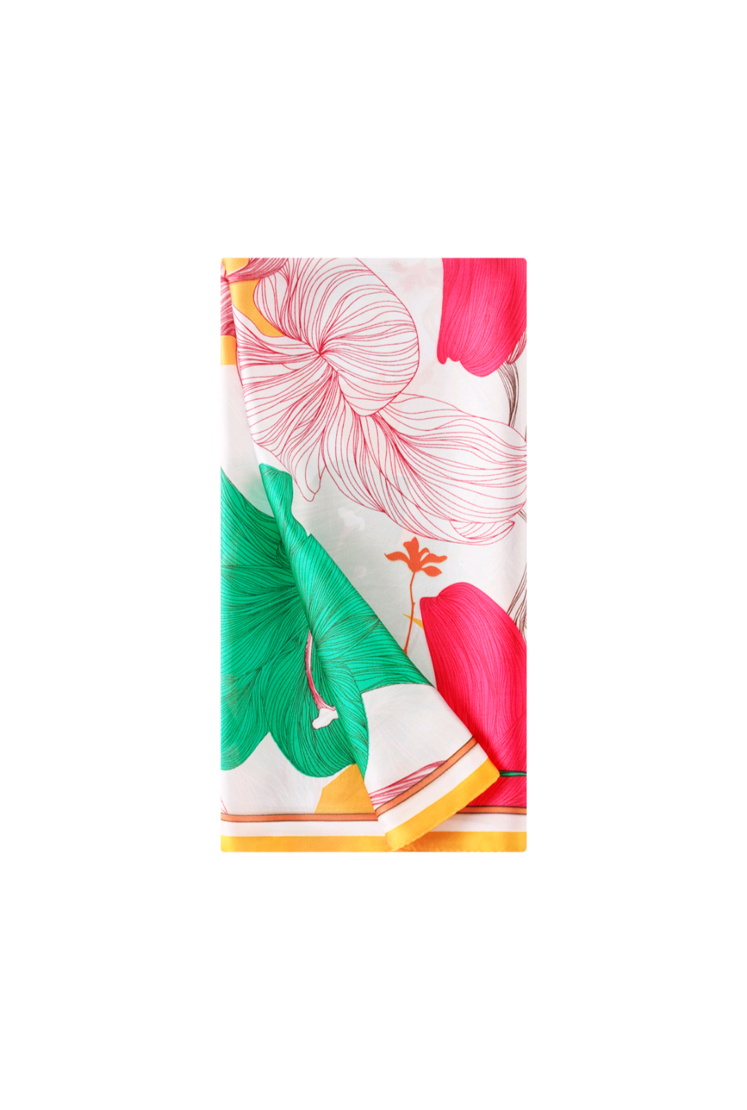 Neksjaaltjes voor dames/nek sjaaltje roze/rode bloemen met gele rand.