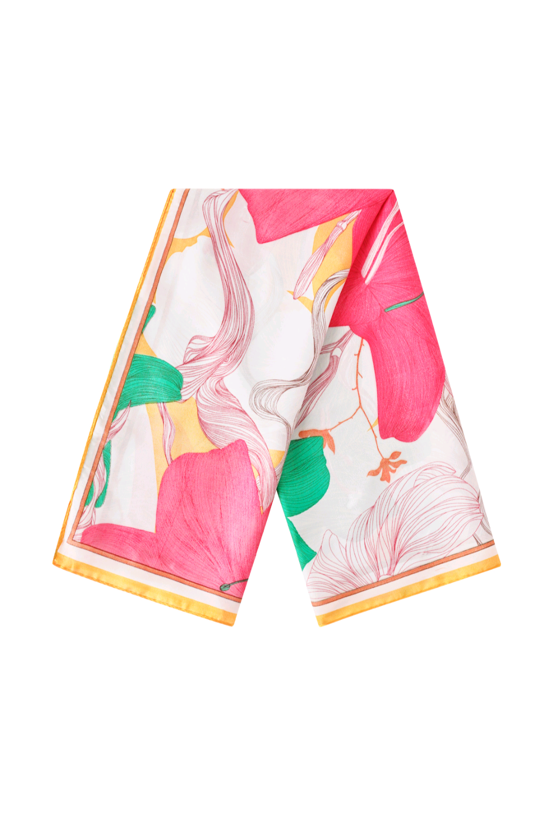 Nek sjaaltje voor dames/neksjaaltje roze/rode hibiscus bloemen met gele rand.