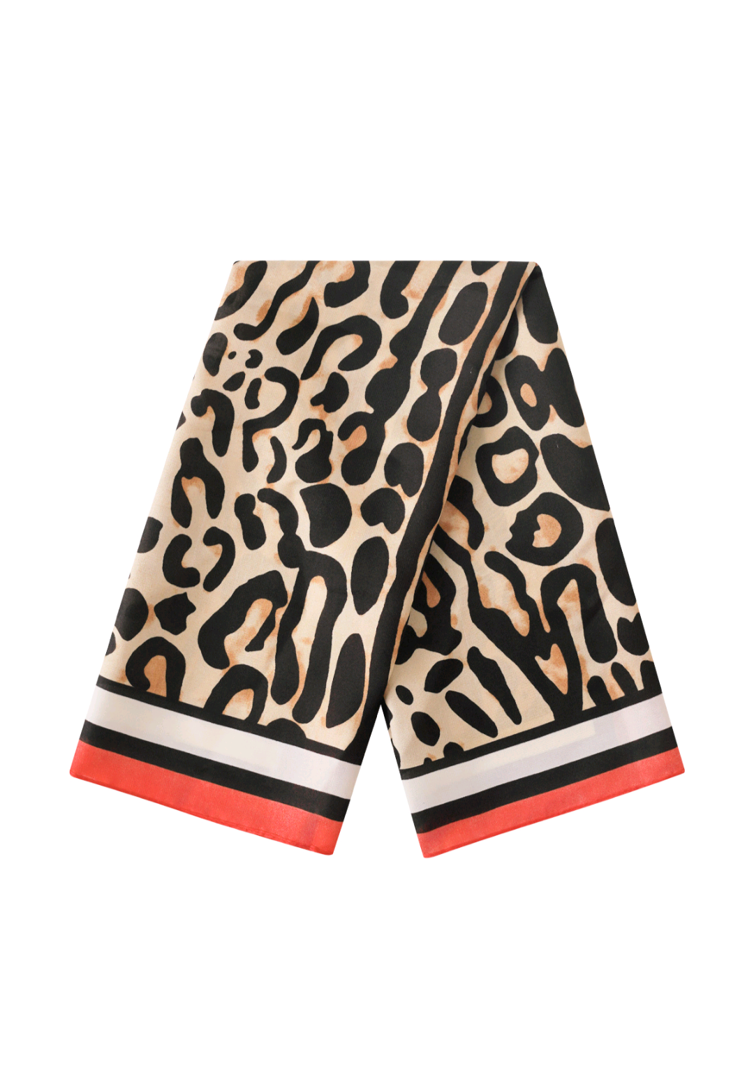 Nek sjaaltje voor dames/neksjaaltje klassieke luipaard print met oranje/ rode rand.