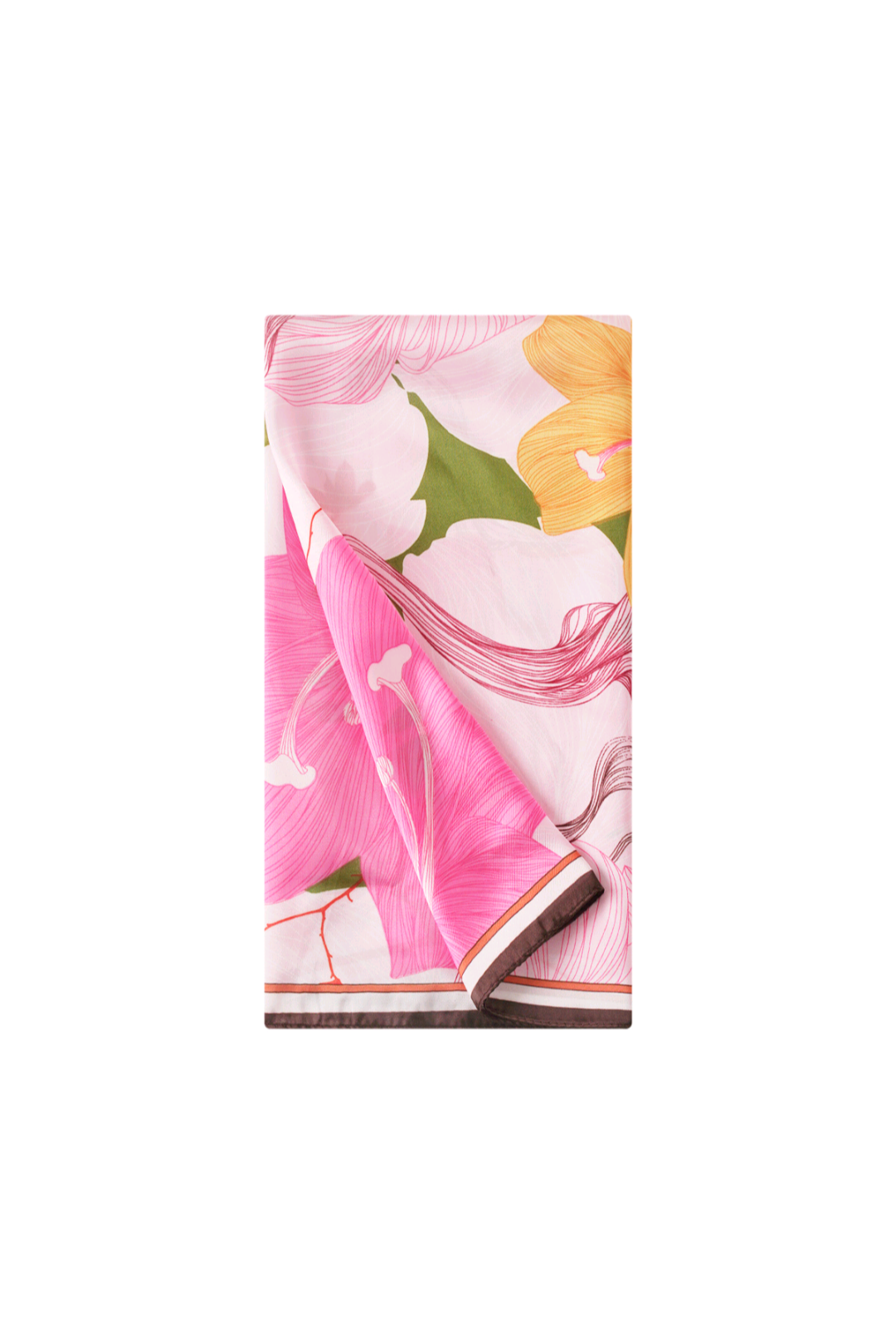 Nek sjaaltje voor dames/neksjaaltje roze hibiscus bloemen met zwarte rand.
