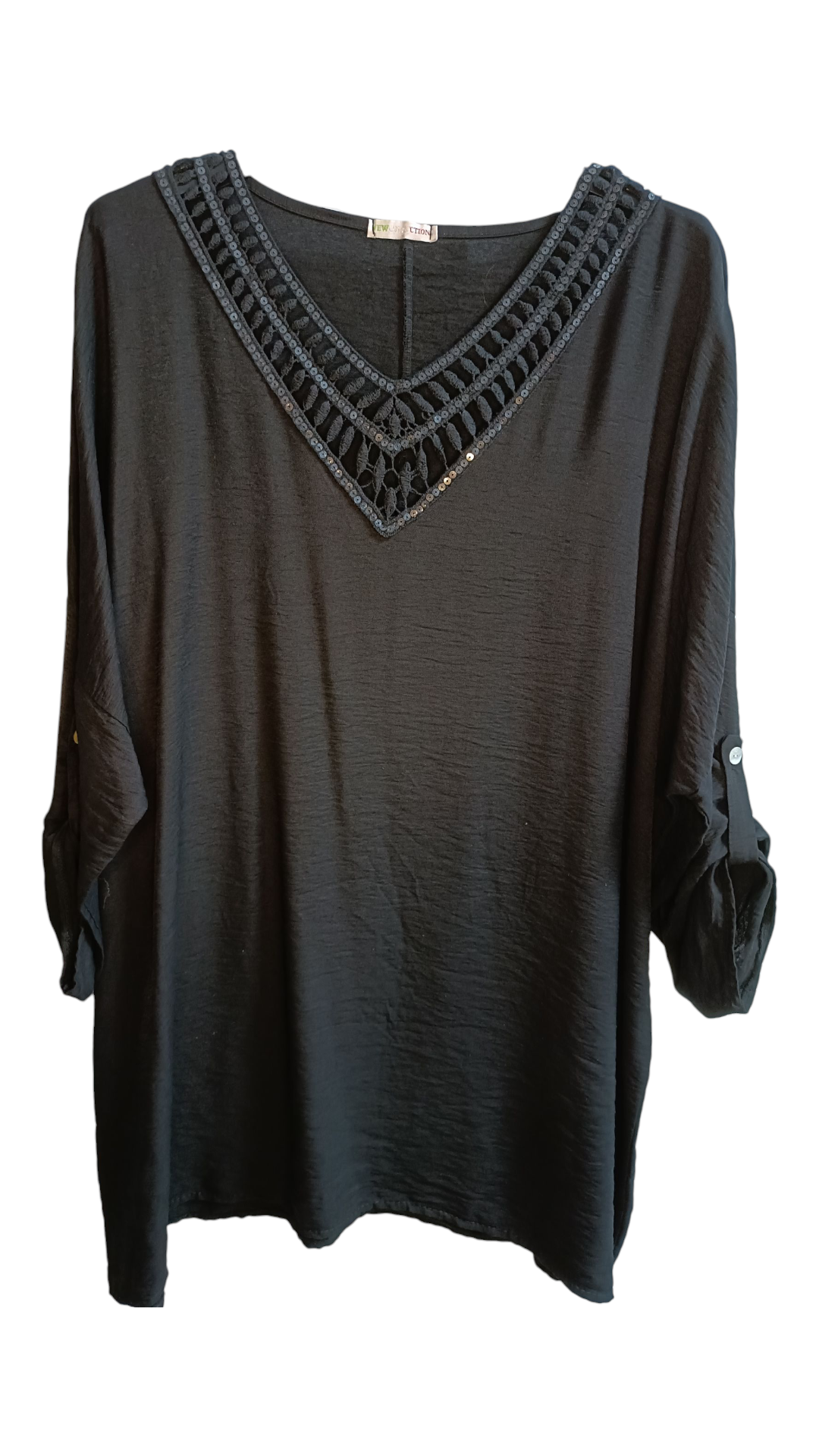 Broderie top grote maat – subtiele lovertjes.