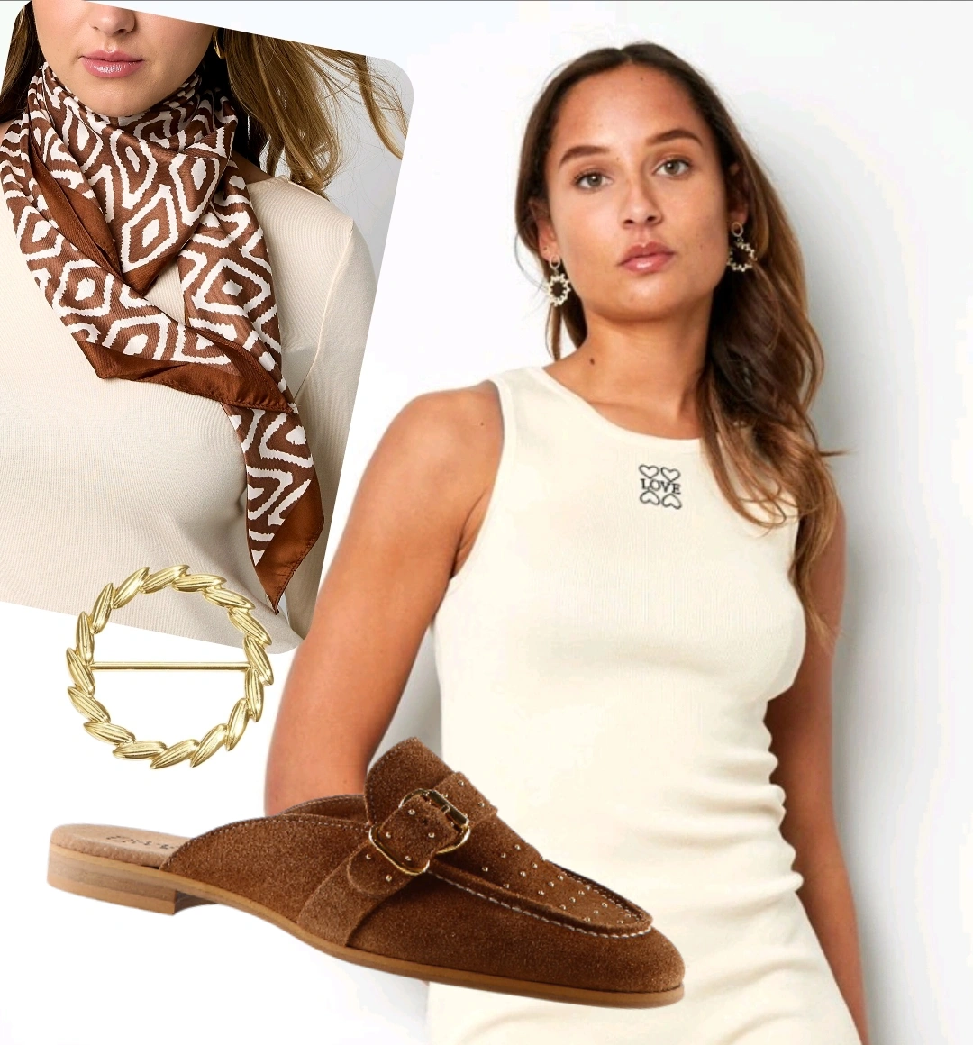 Cognackleurige DWRS loafers combineren: een elegante outfit met een gebreide jurk