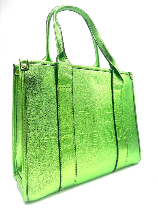 Thet tote bag; grote dames handtas - Metallic groen | Festival Ready collectie