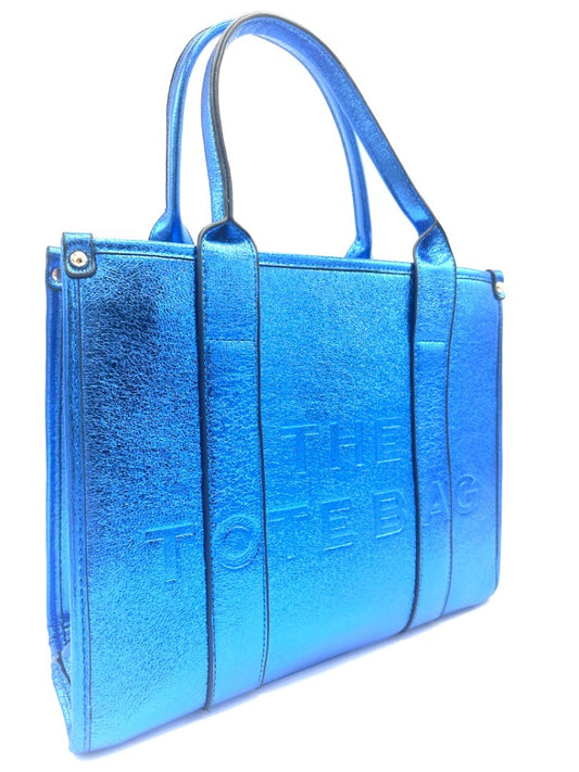 The tote bag; grote dames handtas - Metallic blauw | Festival Ready collectie