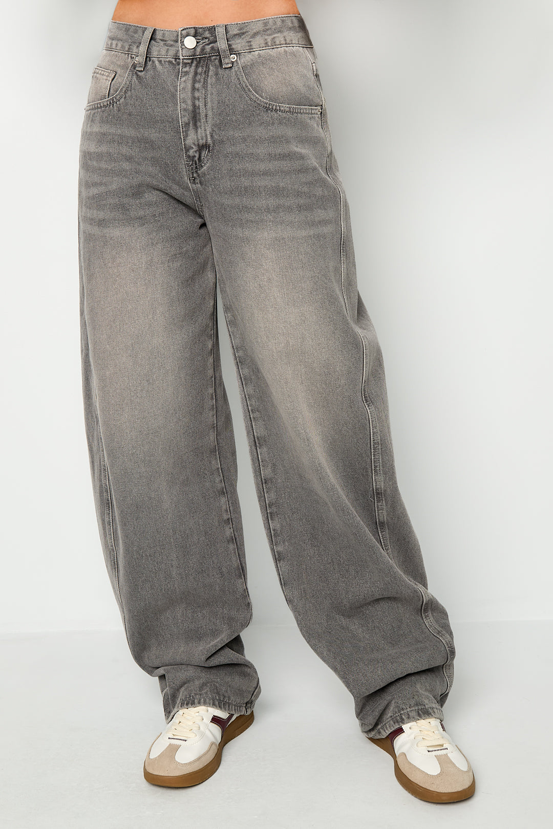 Dames barrel jeans / Balloon jeans - Blauw, Gebroken Wit en Lichtgrijs 