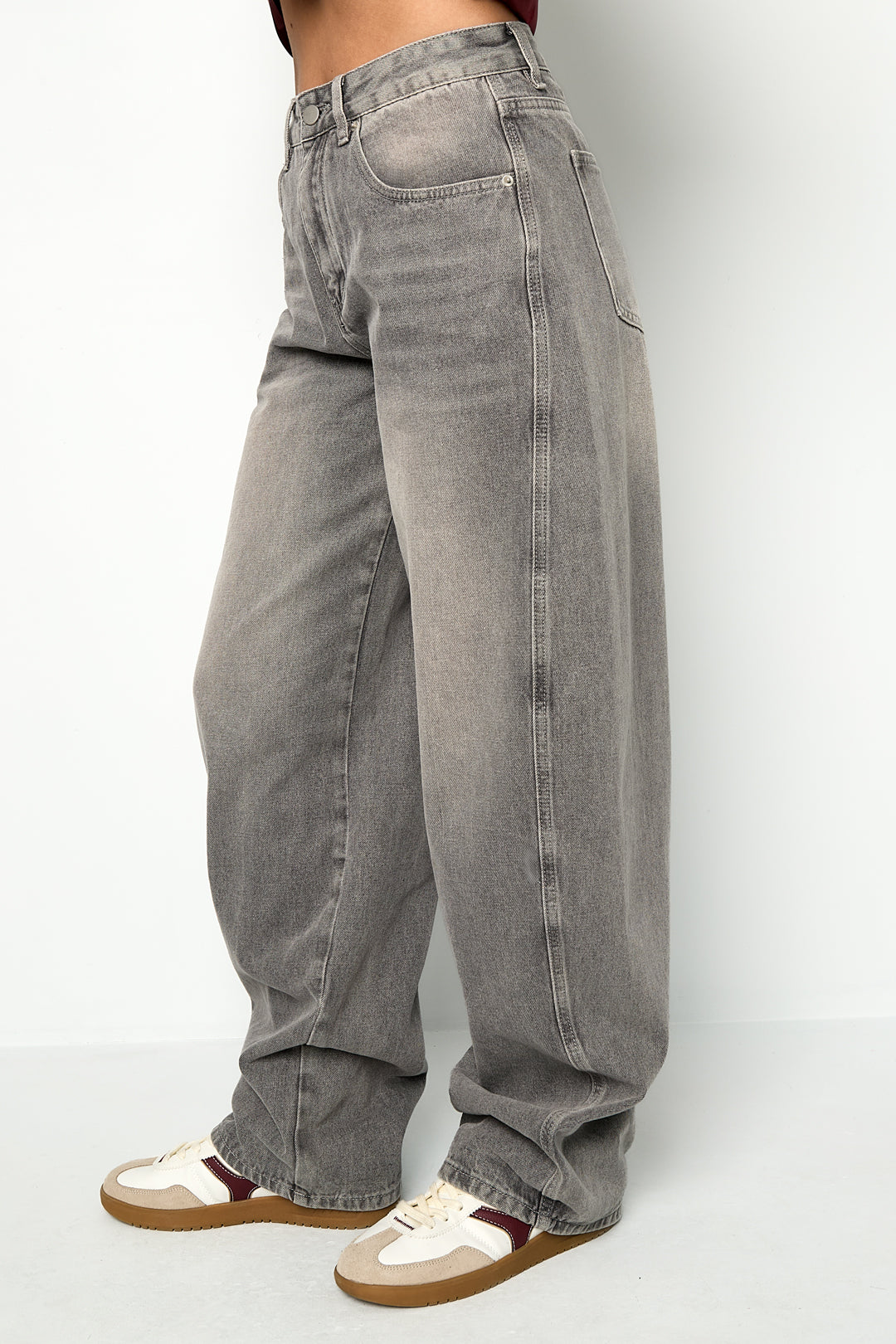 Dames barrel jeans / Balloon jeans - Blauw, Gebroken Wit en Lichtgrijs 
