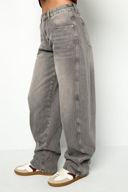 Dames barrel jeans / Balloon jeans - Blauw, Gebroken Wit en Lichtgrijs 