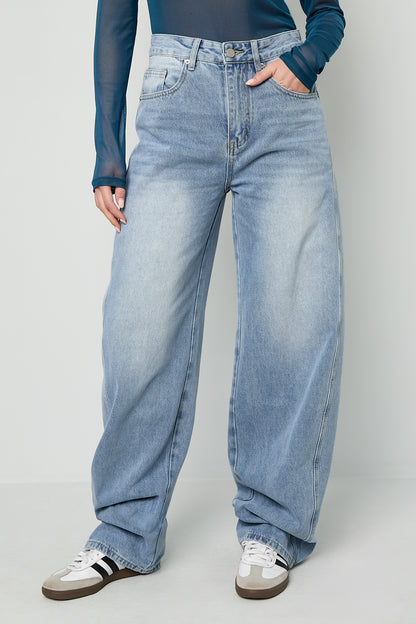 Dames barrel jeans / Balloon jeans - Blauw, Gebroken Wit en Lichtgrijs 