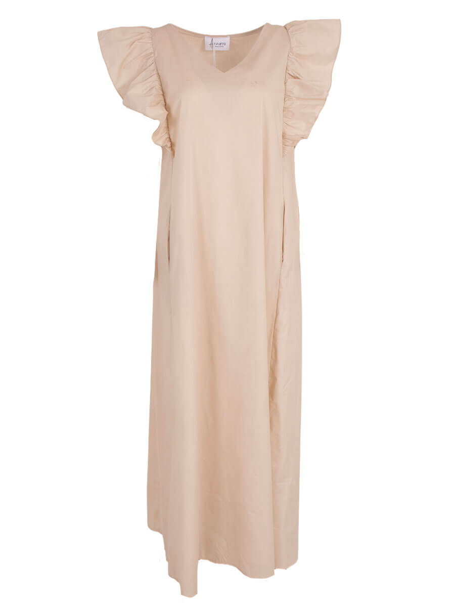 Azzurro jurk; katoenen maxi jurk met zakken - Beige