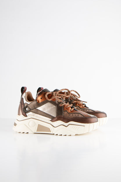 DWRS Label leren sneakers: Pluto metallic - Bruin / Oranje