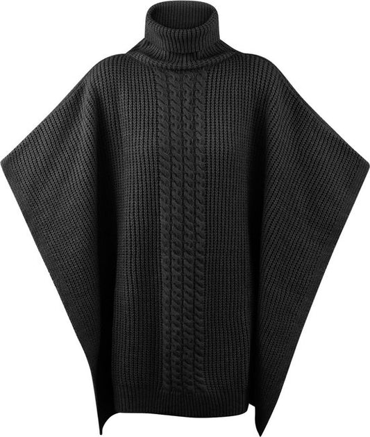 Tess - Zwarte gebreide poncho met col | Colourful Sweaters collectie