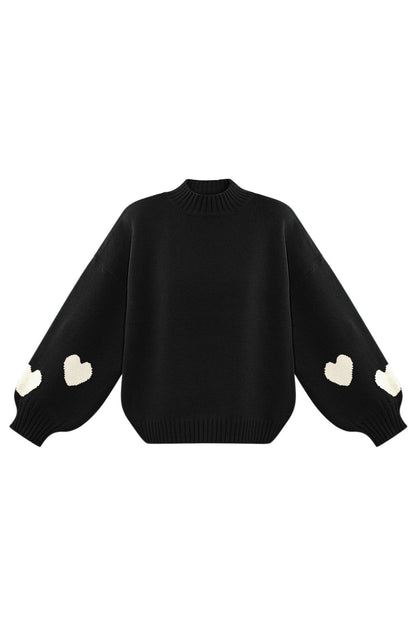 Gebreide Wolmix Vrouwen Oversized Trui Hart Appliqué Ontwerp