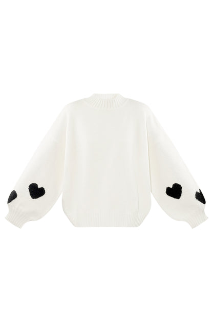 Gebreide Wolmix Vrouwen Oversized Trui Hart Appliqué Ontwerp