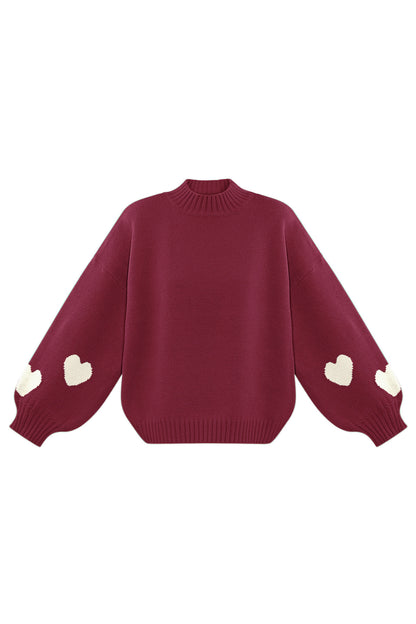 Gebreide Wolmix Vrouwen Oversized Trui Hart Appliqué Ontwerp