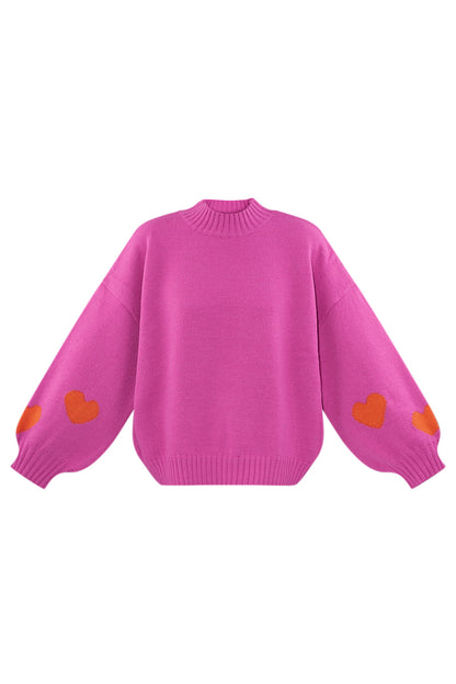 Gebreide Wolmix Vrouwen Oversized Trui Hart Appliqué Ontwerp