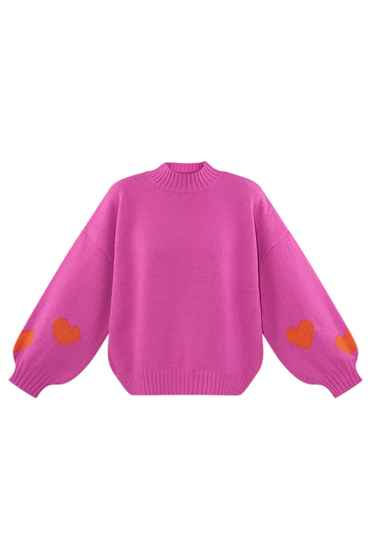 Gebreide Wolmix Vrouwen Oversized Trui Hart Appliqué Ontwerp