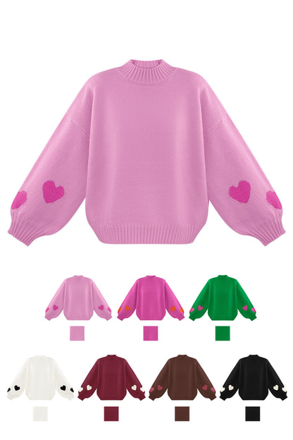 Gebreide Wolmix Vrouwen Oversized Trui Hart Appliqué Ontwerp