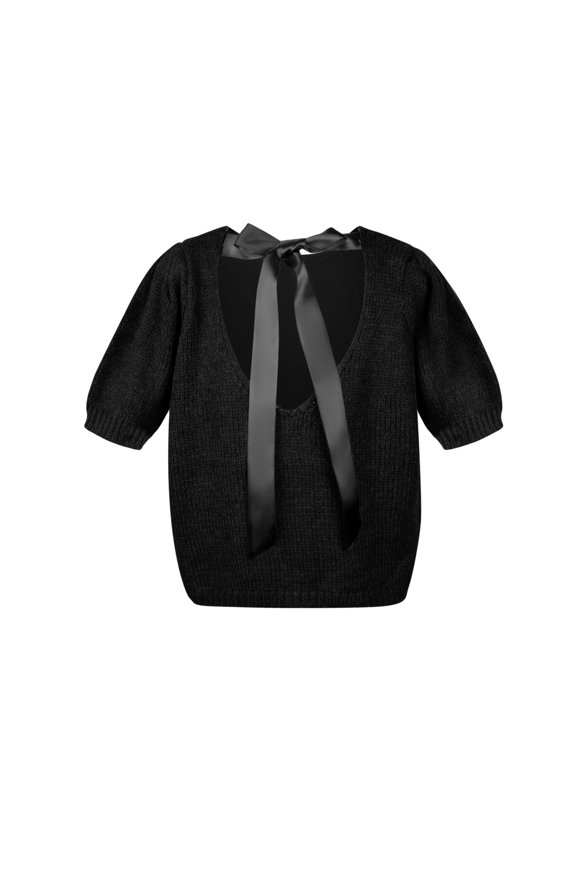 Nylon Vrouwen Korte Mouw Top Gebreid Achterknoop Ontwerp