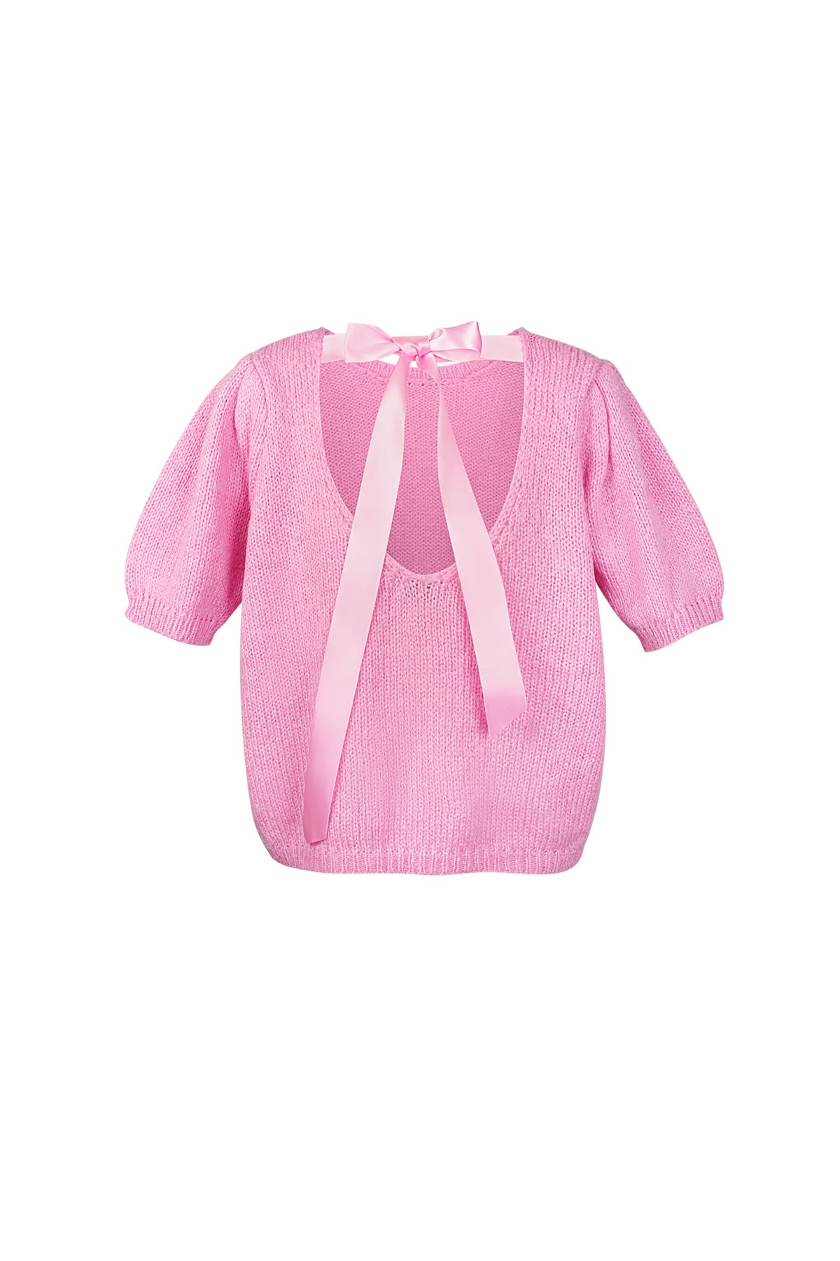Nylon Vrouwen Korte Mouw Top Gebreid Achterknoop Ontwerp
