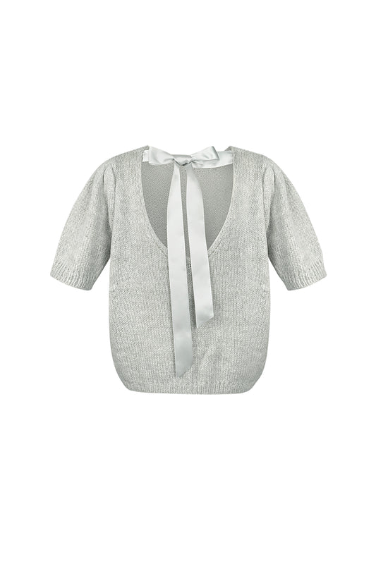 Nylon Vrouwen Korte Mouw Top Gebreid Achterknoop Ontwerp