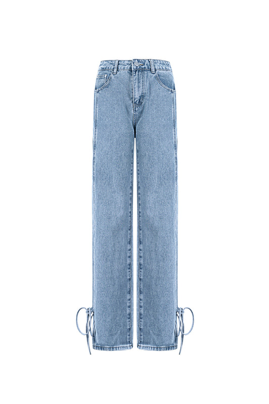 Cotton Woven Vrouwen Rechte Jeans Casual Knopen Detail