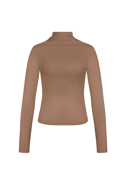 Polyester Vrouwen Lange Mouw Top Ribbel Hoge Kraag