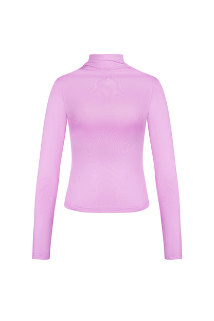 Polyester Vrouwen Lange Mouw Top Ribbel Hoge Kraag