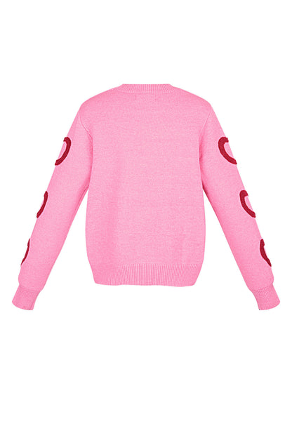 Gebreide Wolmix Vrouwen Rondhals Trui Hartpatroon Ontwerp