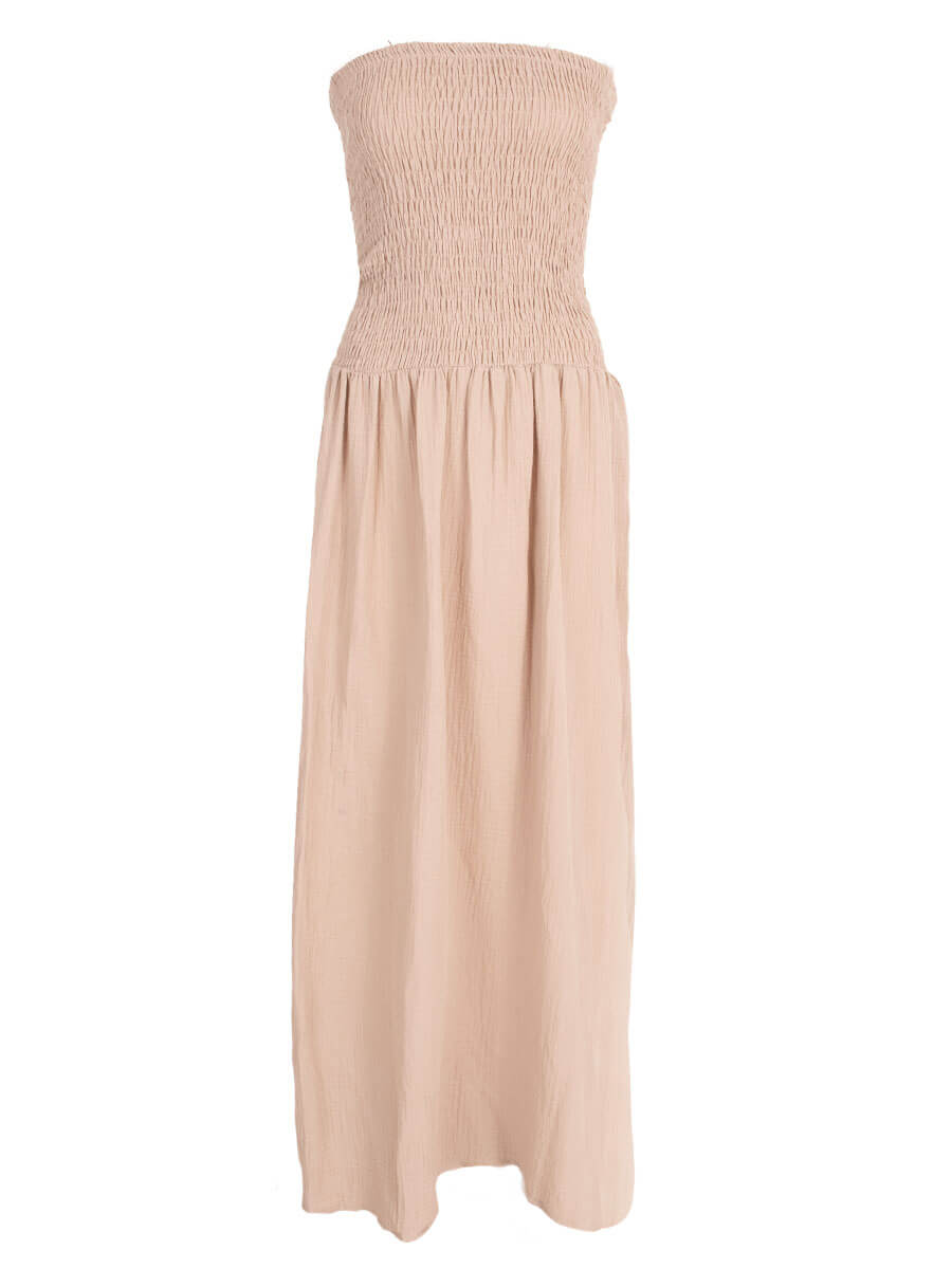 Azzurro jurk; elastische strapless jurk - Beige