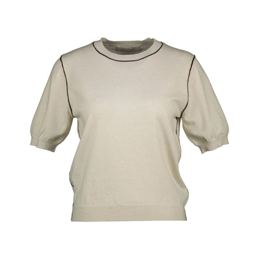 Amélie & Amélie: fijn gebreide top met korte mouwen dames - Beige