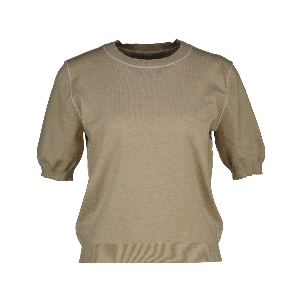 Amélie & Amélie: fijn gebreide top met korte mouwen dames - Taupe