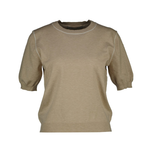 Amélie & Amélie: fijn gebreide top met korte mouwen dames - Taupe