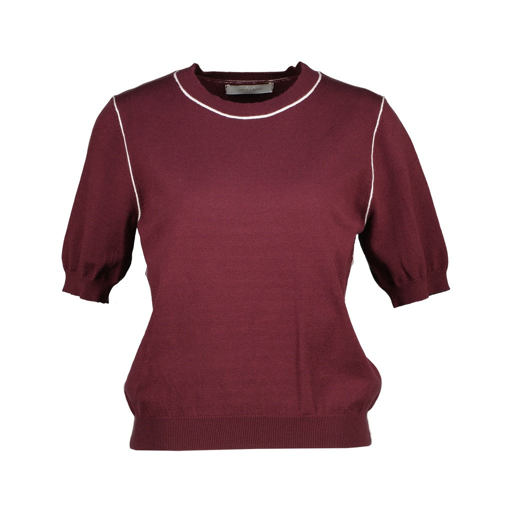 Amélie & Amélie: fijn gebreide top met korte mouwen dames - Bordeaux