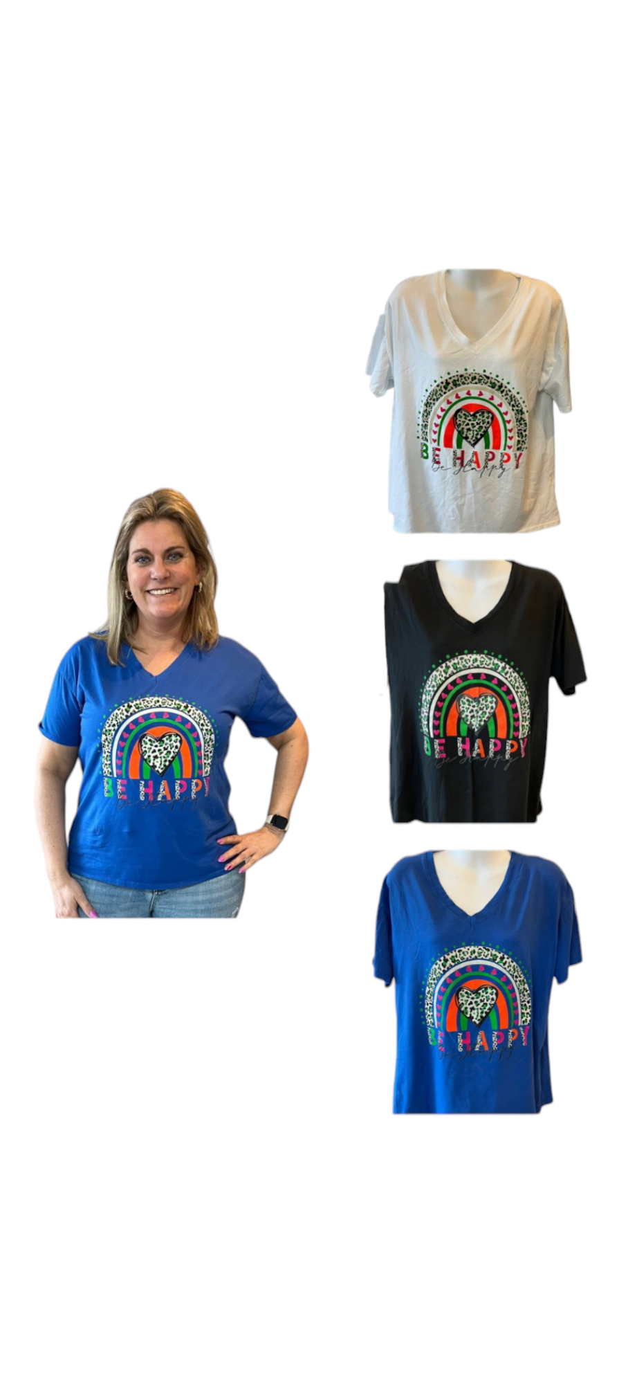 Be Happy - Zwart dames t-shirt met kleurrijke print en hartjes | Selflove collectie