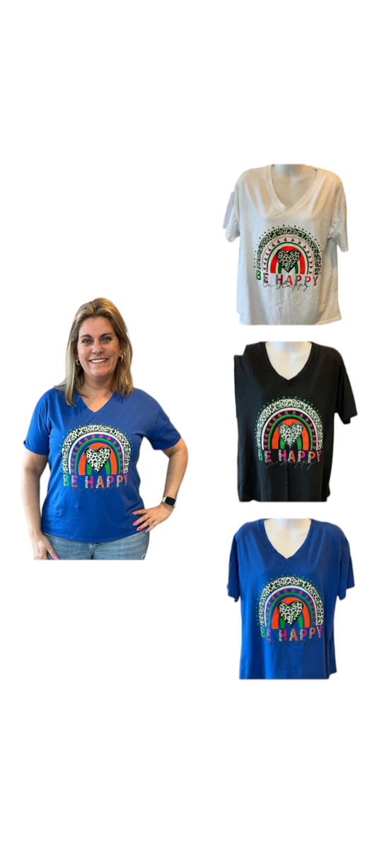 Be Happy - Wit dames t-shirt met kleurrijke print en hartjes | Selflove collectie