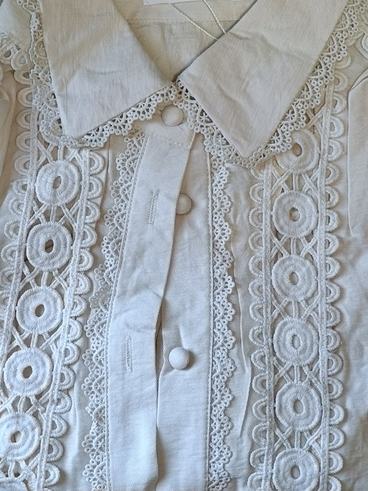 Broderie blouse dames - Beige
