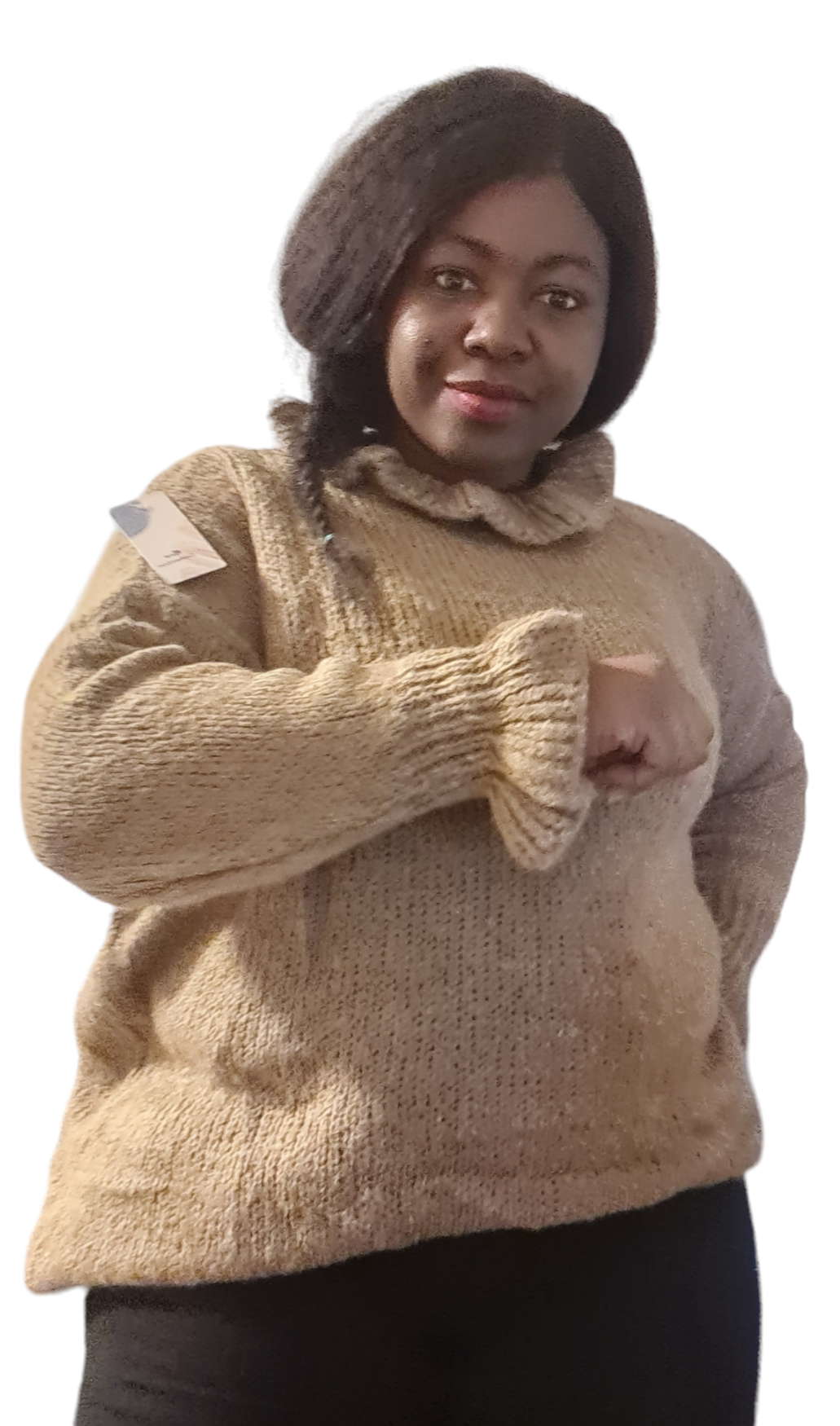 Dames trui met ruffel mouwen en kraag, grote maten - Camel kleur